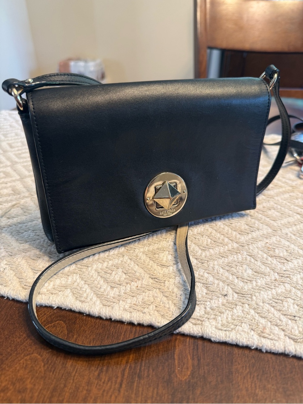 Kate Spade Sally Black Leather Crossbody Bag with Gold Accent